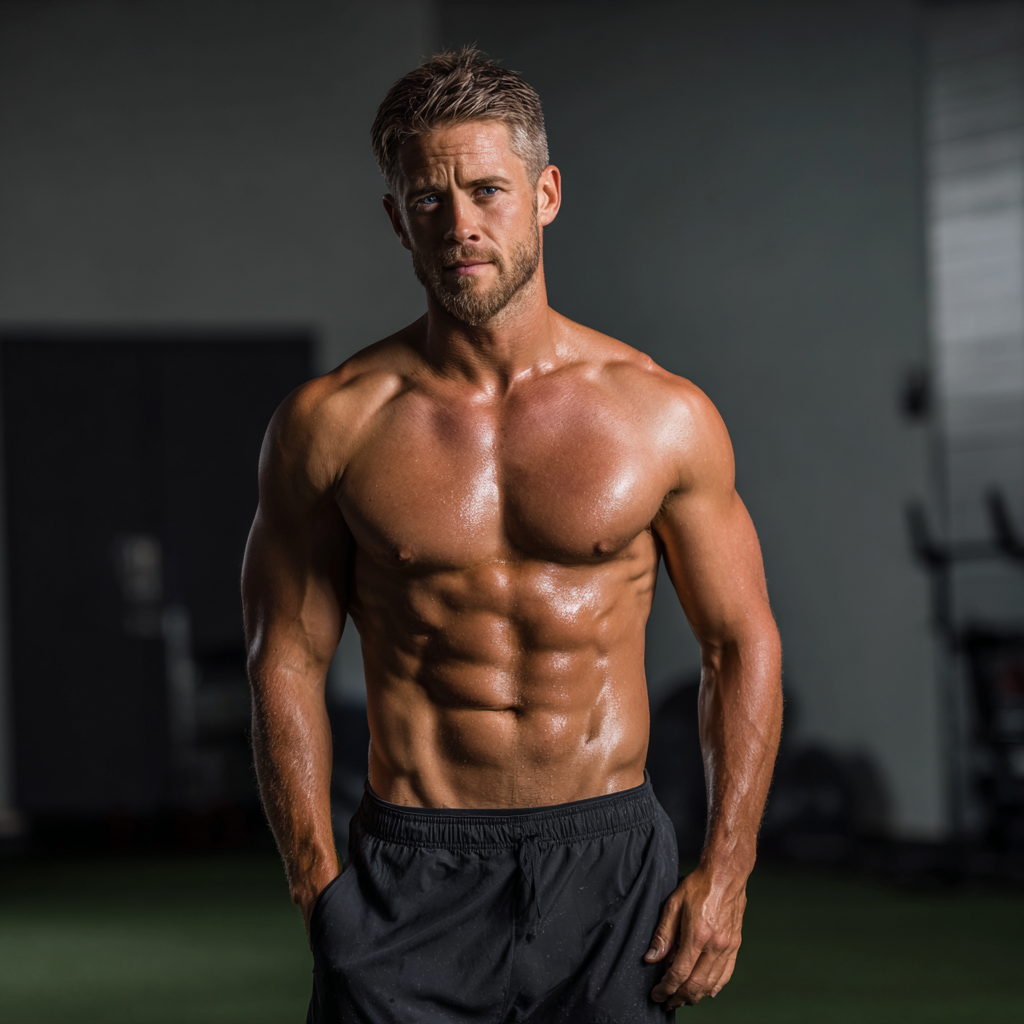 Fitness transformation process showing before and after results of athletic male client